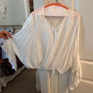 Elan Cream Flowy Blouse with Tie Front